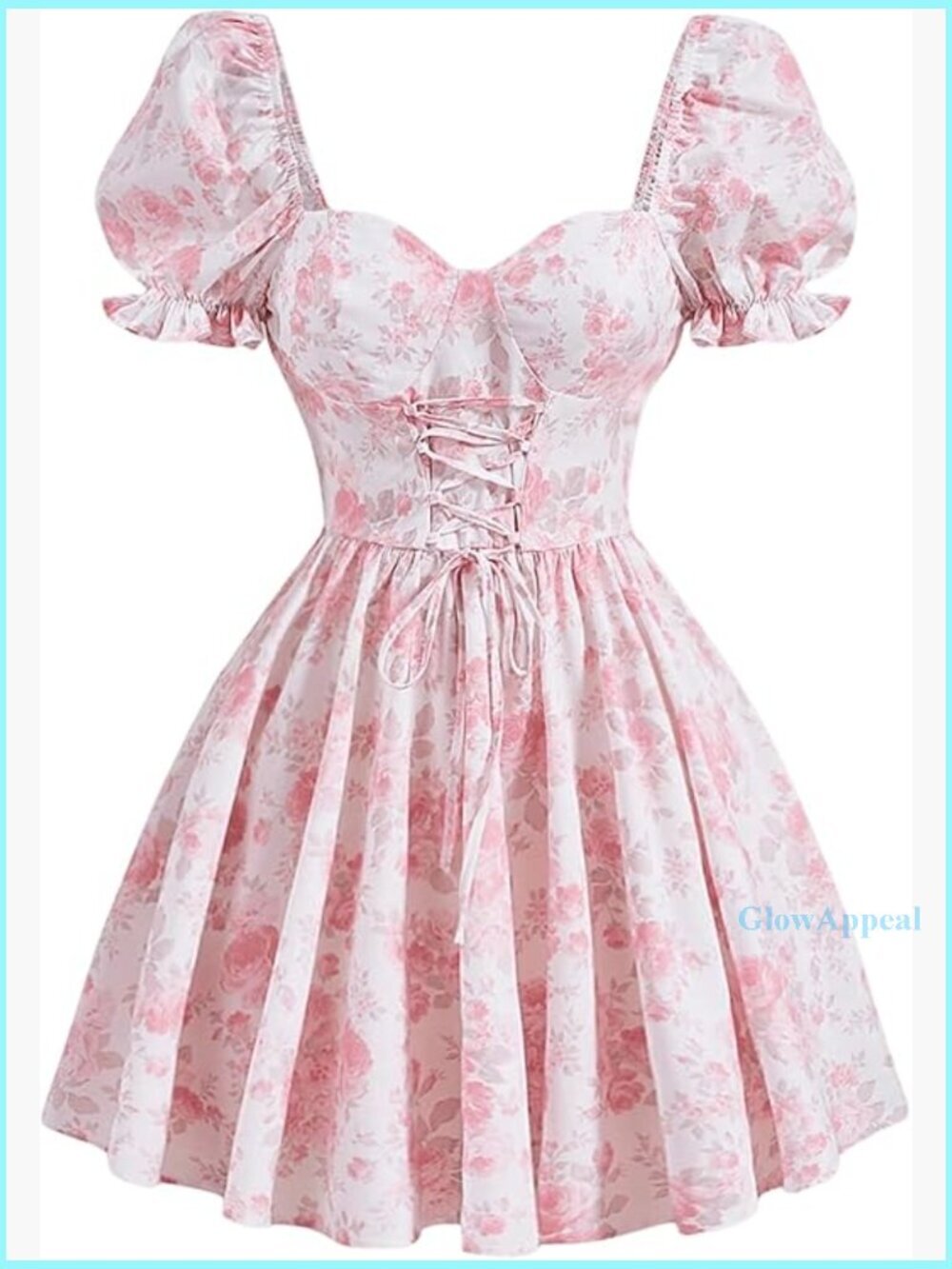 Women's Floral Sweetheart Neck Puff Sleeve A-Line Dress Flowy Casual